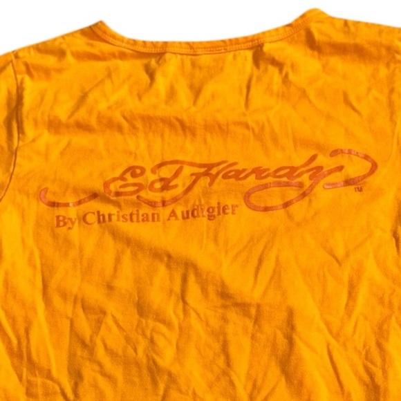 ED HARDY, orange authentic Y2K tee, Large - Picture 10 of 10
